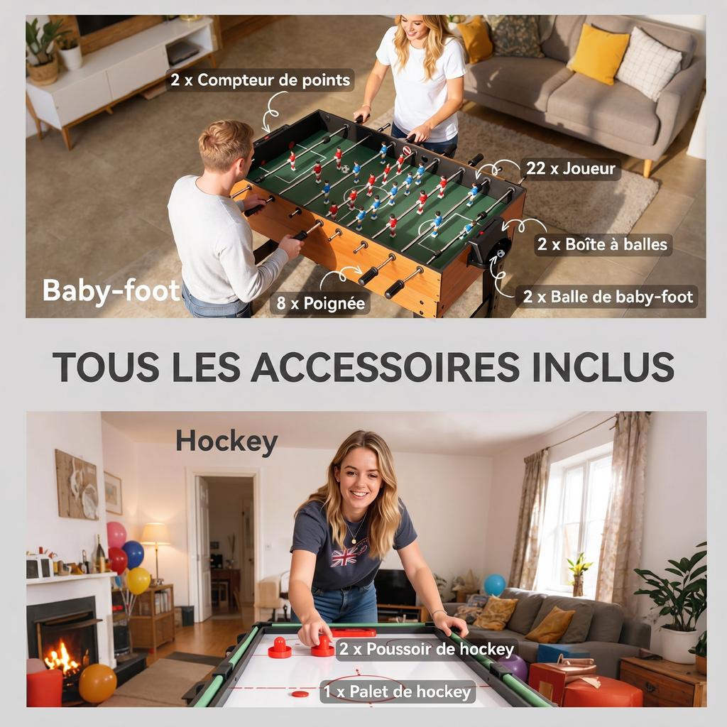 Multi-Game Table, 5-in-1, Foosball, Billiards, Hockey, Ping-Pong, 134 x 108 x 144 cm, Brown