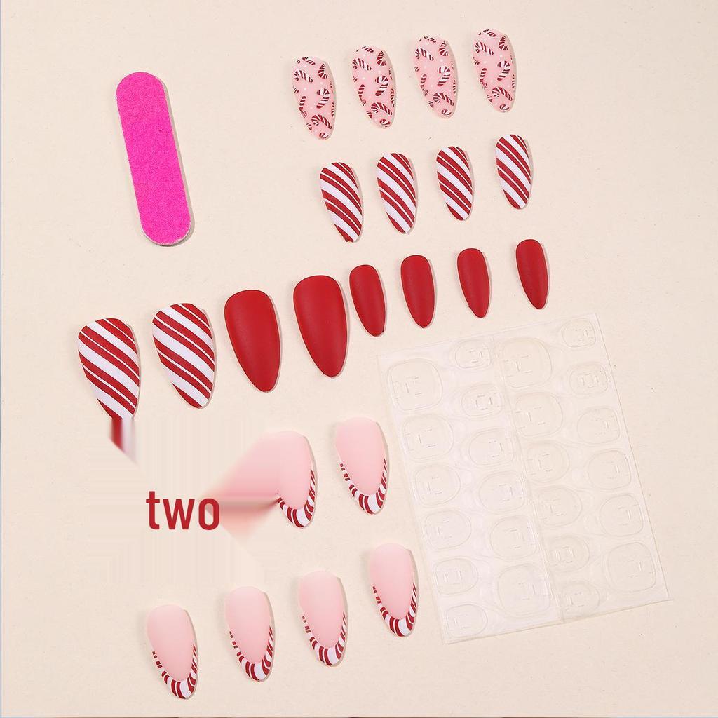 Red & White Polka Dot Almond-Shaped French Tip Matte Press-On Nails for Christmas