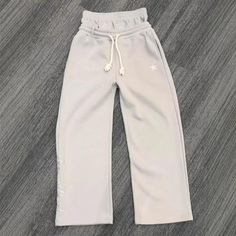 Pantaloni della tuta larghi a gamba larga unisex streetwear con ricamo a vita doppia in misto cotone pantaloni casual