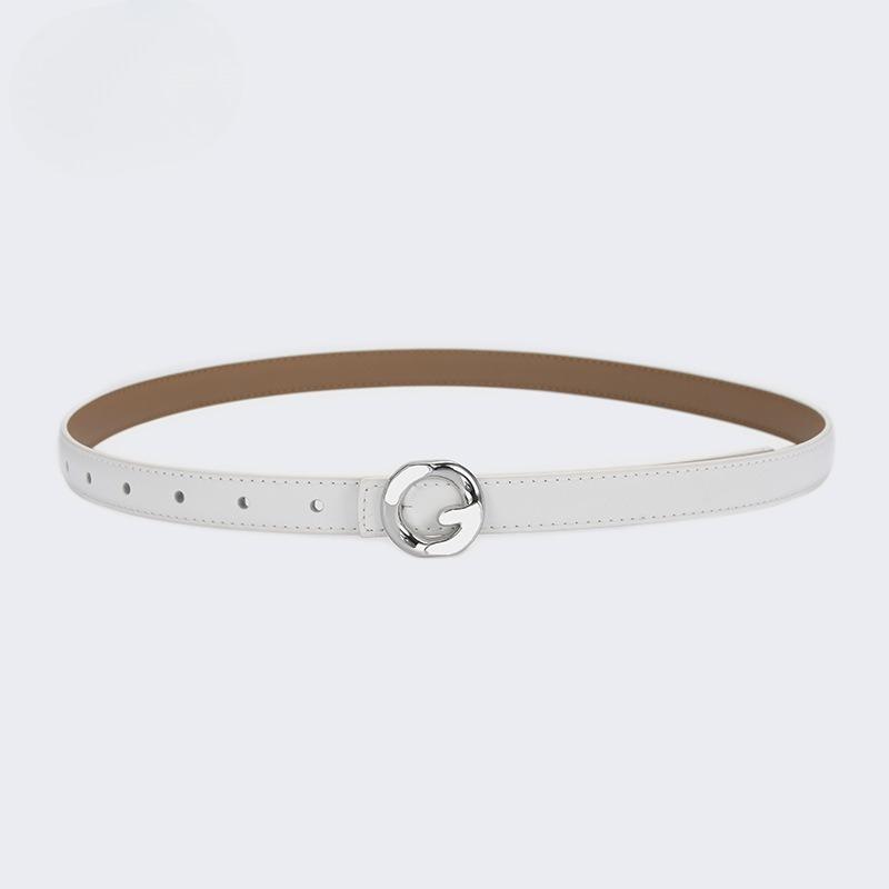 Genuine Leather Belt for Women Summer Decorative Jeans Trousers Versatile Fashion Black Simple Delicate Retro Ins Style Belt