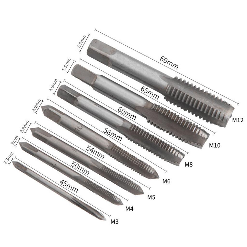 8PCS Straight Slotted Tap Silver High Speed Steel Straight Flutes Screw Threading Tap with Drift Holder for Wood