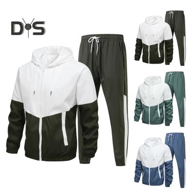 2 bucăți/set bărbați îmbrăcăminte sport cu glugă cu șnur cu mânecă lungă hanorac haină elastică cu șnur buzunare în talie set pantaloni lungi patchwork ținute sport de culoare