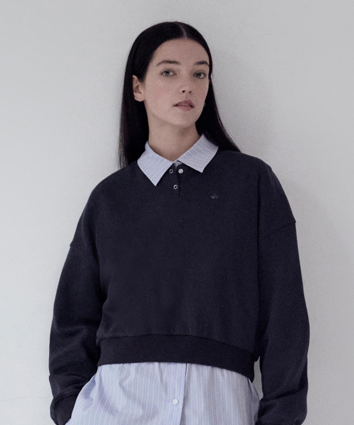 Kirsh Plain Button Point Sweatshirt [Dark Navy] 1