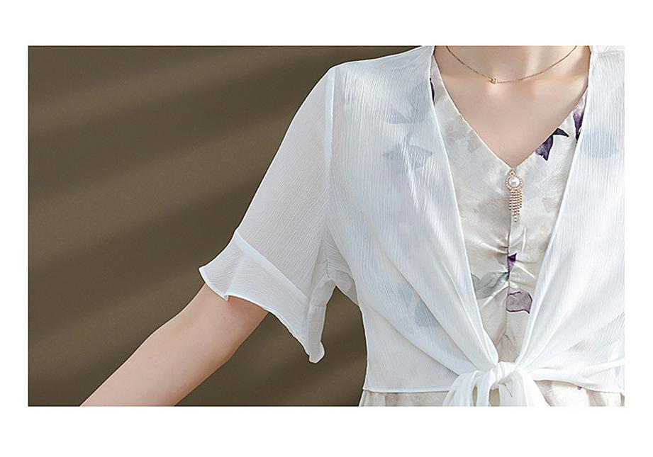 2026 Summer Fashion Chiffon Two-Piece Skirt Set for Middle-Aged & Elderly Women - Short Sleeve Dress