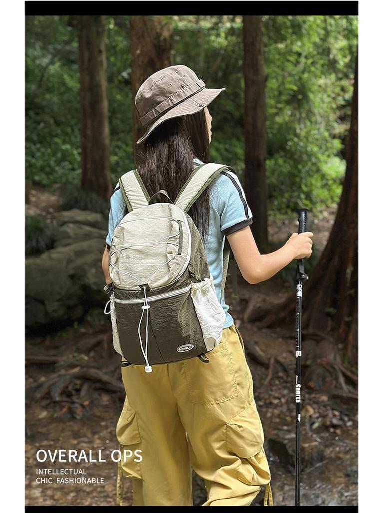 Color Block Outdoor Backpack Lightweight Retro Travel Bag for Hiking, Mountaineering, Picnic, and School - Women's Small Backpack