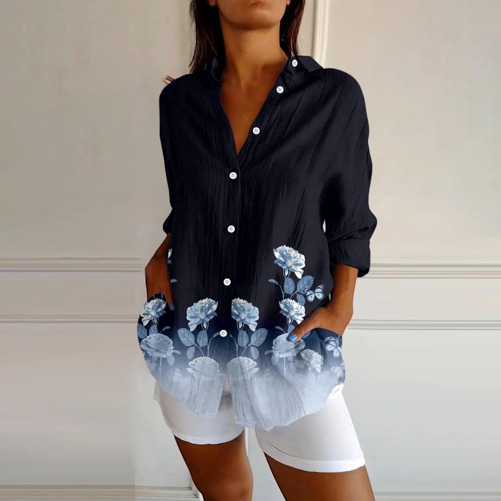 Womens Button Down Shirts Cotton Linen Long Sleeve Dress Shirts Casual Summer Tops Work Blouses