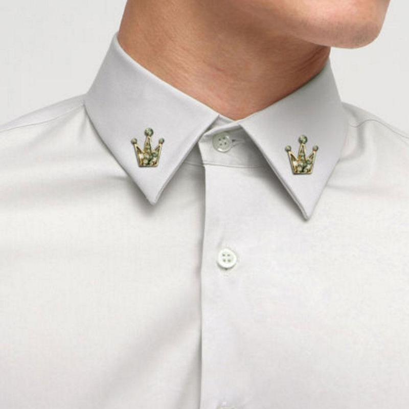 Korean Version Diamond Studded Crown Brooch Vintage Hollowed Out Rhinestone Crown Collar Pin Suit Shirt Brooch Jewelry Accessory