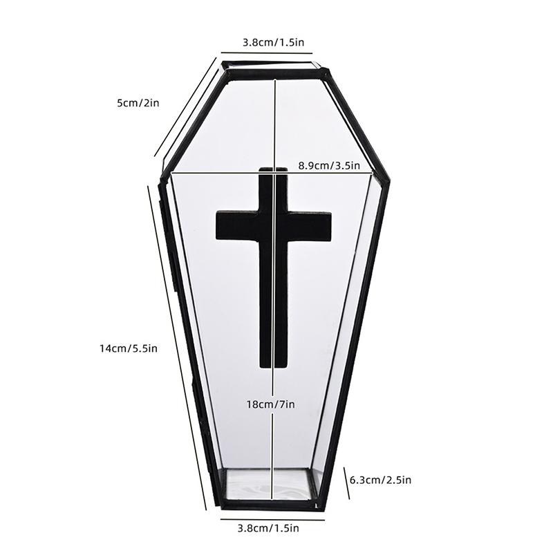 Halloween Cross Glass Coffin Box Gothic Jewelry Box With Lid Decorative Display Box Candy Storage Case Mini Vampire Treat Holder