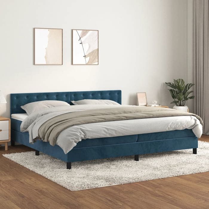 Maison Exclusive - Sommier à lattes de lit et matelas Bleu foncé 200x200cm Velours
