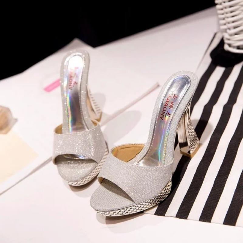 Fashion 2024Brand Fashion Shoes Women Summer Slipprers Pu Solid Outside Slides Shallow Thin Heels Sandals Girls Party Shoes