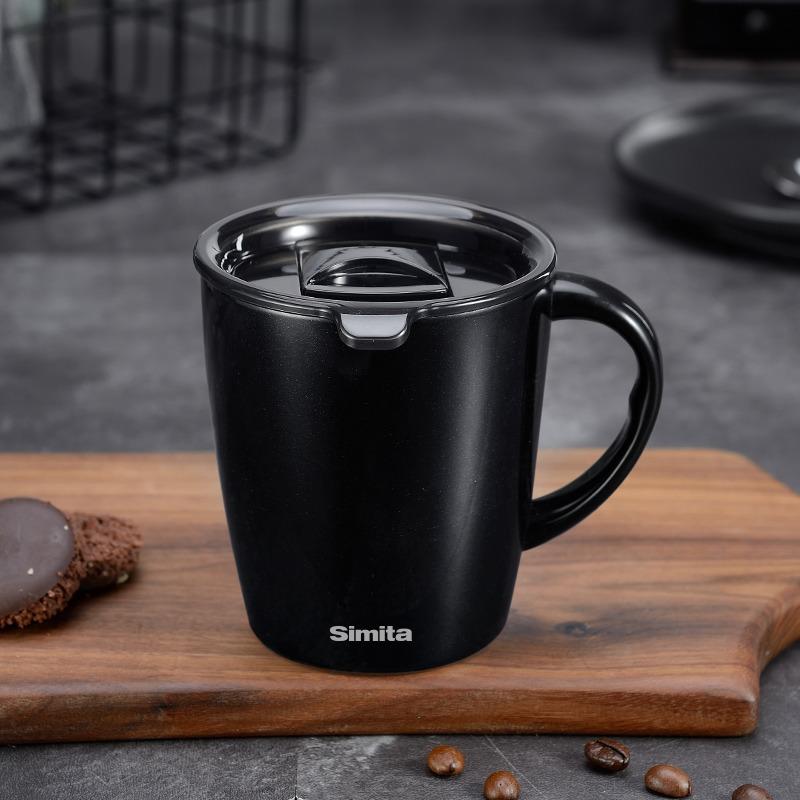 

330 мл кружка для кофе из нержавеющей стали с двумя слоями, с пластиковой крышкой и ручкой 330ml