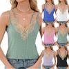 Women's Casual V-Neck Patchwork Lace Hollow Sleeveless Vest Top Sleeveless Vest Top