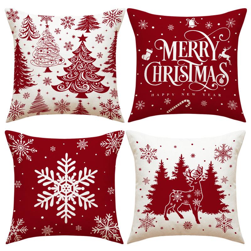 Merry Christmas Decoration Pillowcase New Year Gift Santa Claus Snowman Pattern Home Room Decoration Sofa Cushion Cover