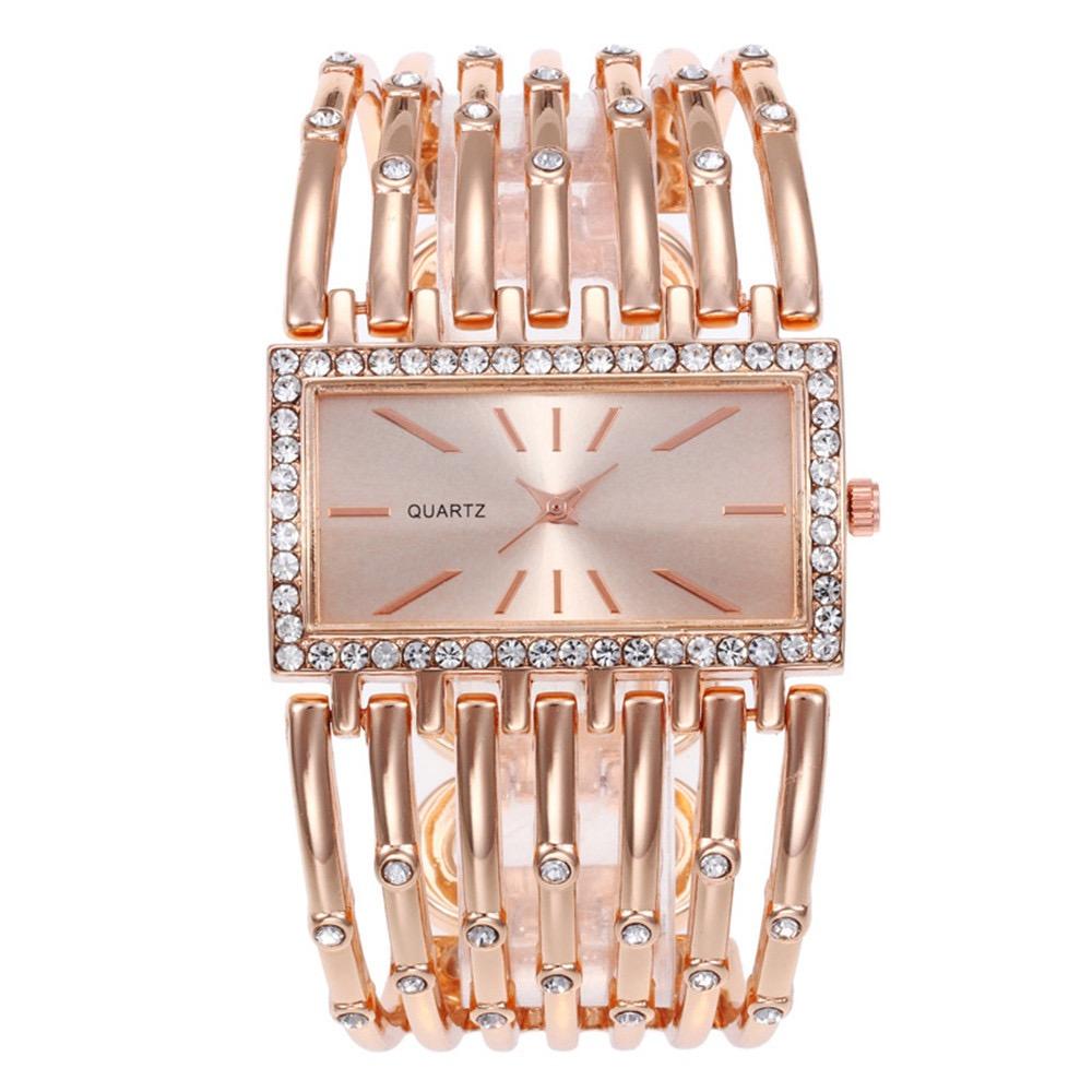 Luxury Qualities Women's Fashion Diamond Rectangle Watches Gold Alloy Bracelet Wristwatches Simple Ladies Quartz Clock Gift
