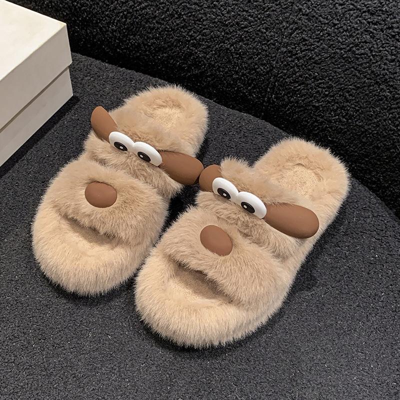 Sevimli köpek çizgi film peluş terlik kadın yaz yeni rahat kalın tabanlı ev giyilebilir tek kelime