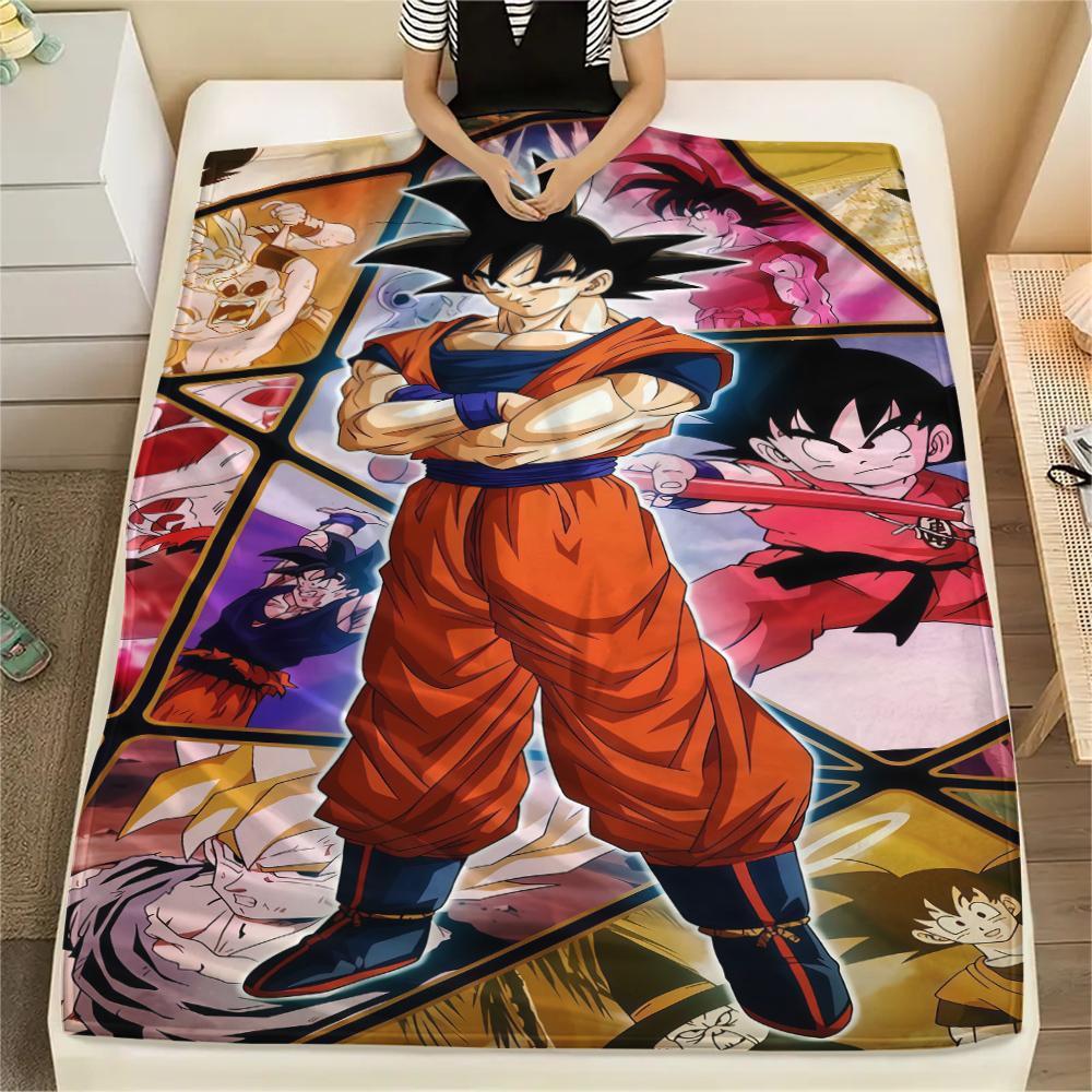 Son Goku Print Flannel Blanket, Warm for Sofa Bed Chair Picnic Travel, Bedroom Decorative Home Throw -HE17