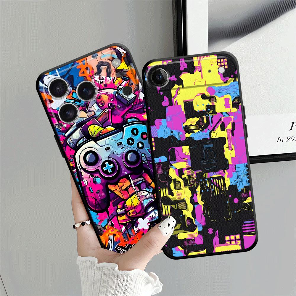 Case for iPhone XS Max 7 8 13 12 11 17 Pro Max 15 16 14 Plus 17Air XR Black Soft Phone Cover Creative Graffiti Art