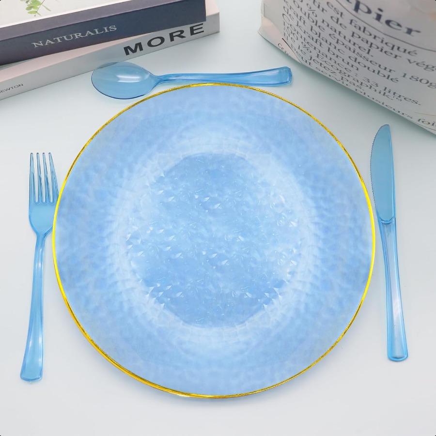 

150 штук Синие пластиковые столовые приборы Прозрачно-голубые столовые приборы Сверхпрочные 50 вилок 50 ножей 50 ложек для дня рождения свадьбы детского праздника United States