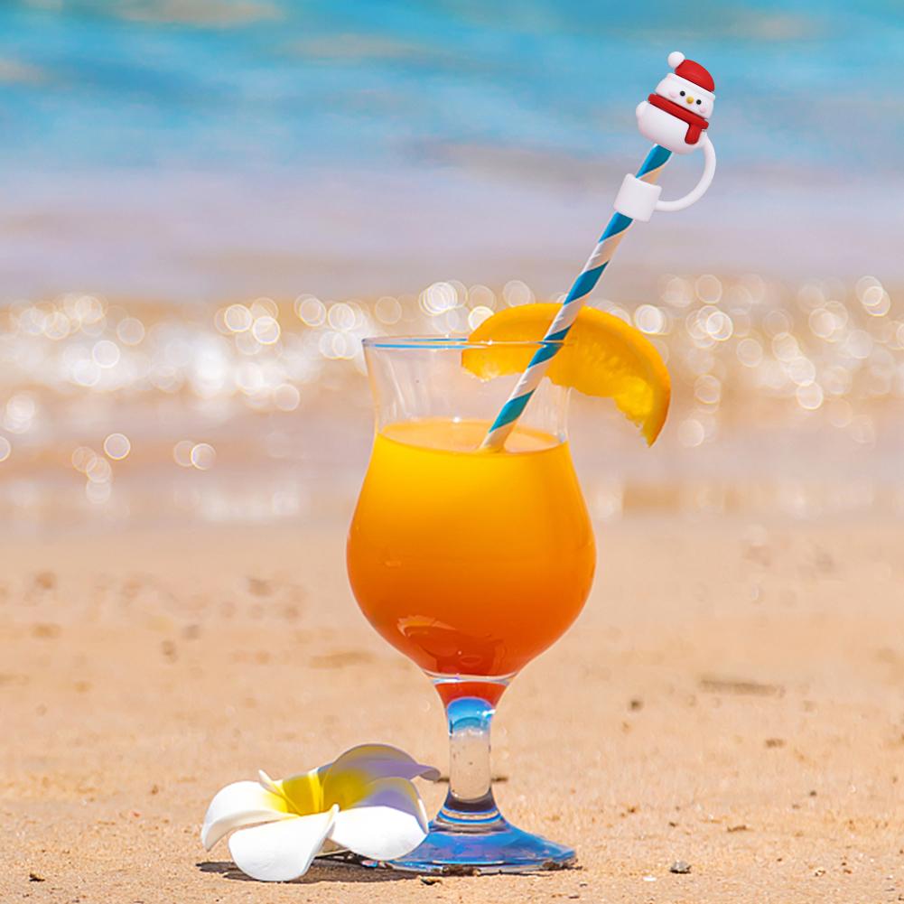 6-60pcs Christmas Silicone Straw Tips Drinking Dust Cap Splash Proof Plugs Cover Cup Accessories 8-10mm Straw Sealing Tools