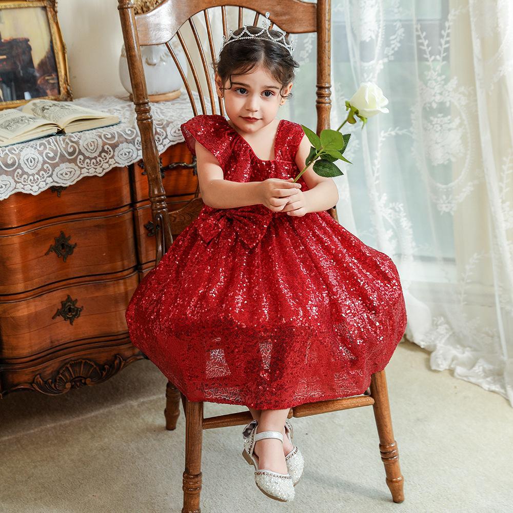 Children s Christmas Princess Sequin Dress – Formal Mesh Puffy Gown for Girls 120cm красный