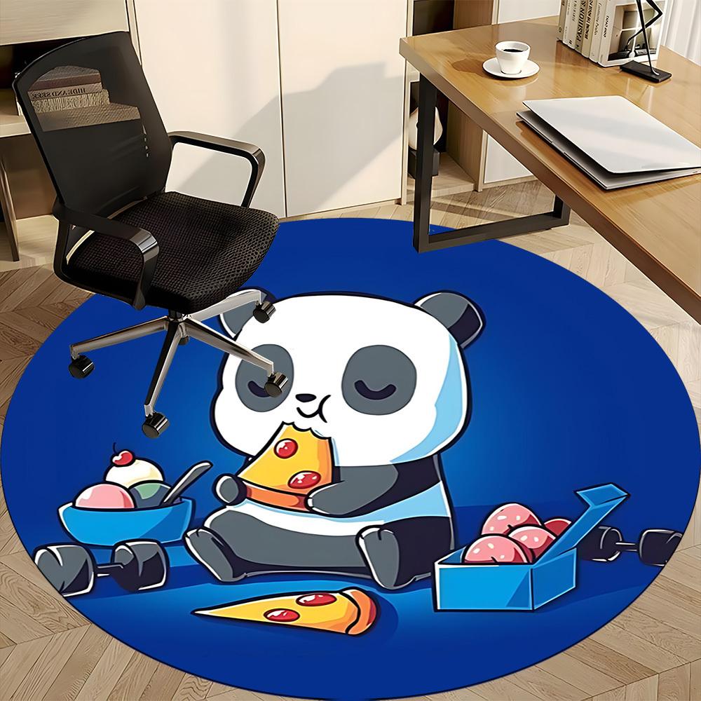 1pc Panda Pizza Office Round Area Rug, Indoor Mat Suitable For Office, Under Office Chairs Bedroom Living Room Home Decor, Room Deco 005