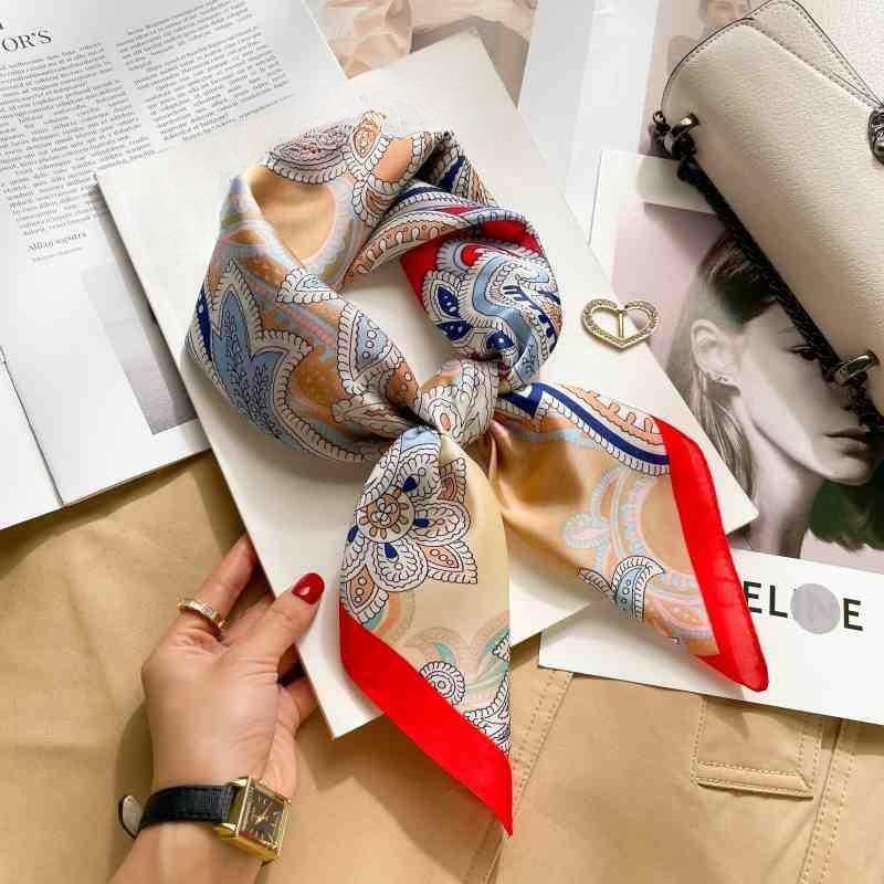 Stripe Silk Square Scarf Women 70cm Print Soft Satin Kerchief Hairband Neckerchief Head Hijab Lady Headband Foulard Bag Ribbon