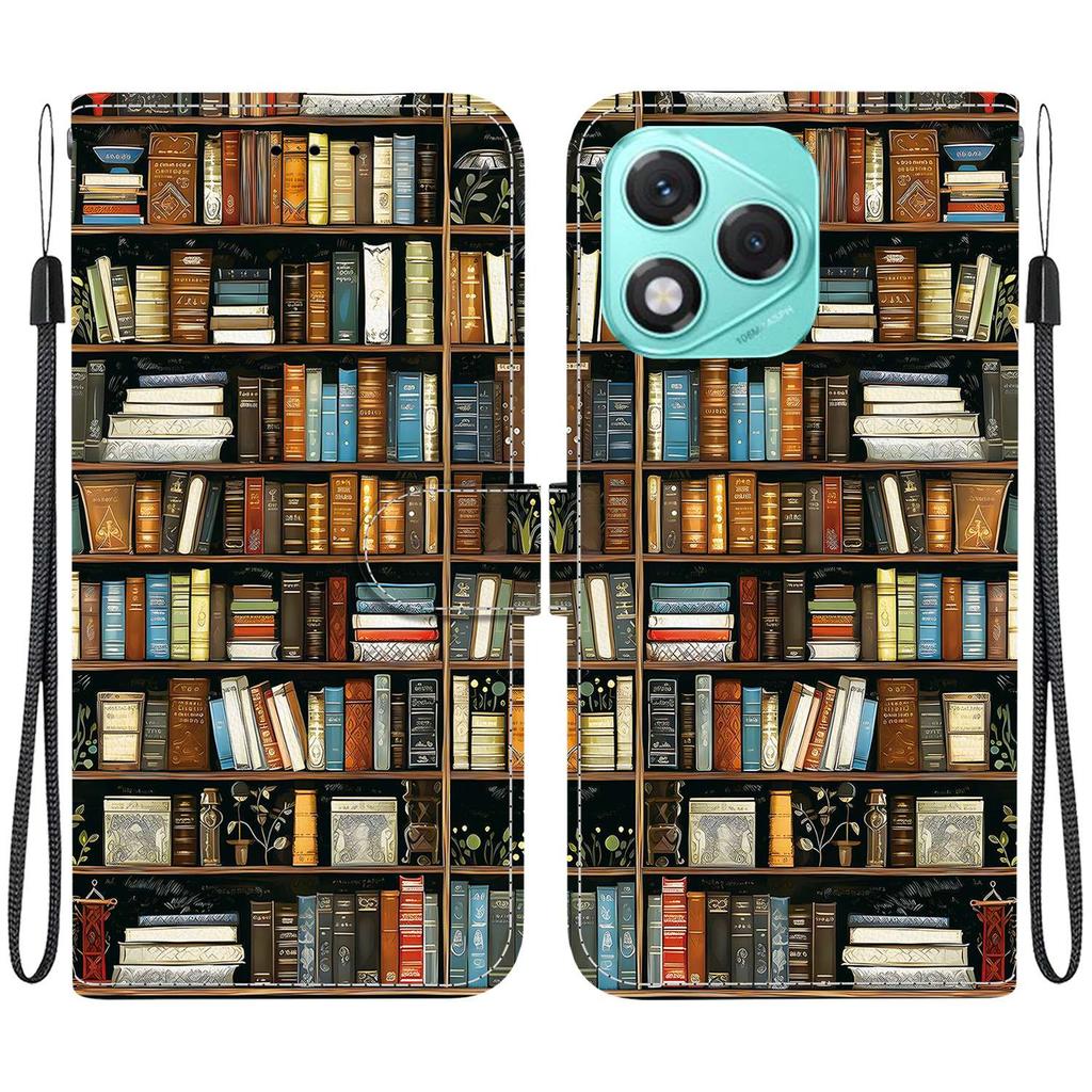 For Honor 400 Lite 5G Leather Case Stand Wallet Pattern Printing Phone Cover with Wrist Strap