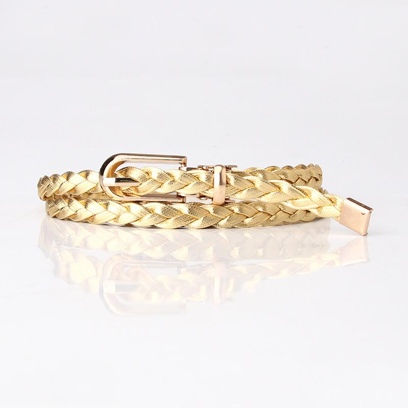 Fashion Ladies Handmade Woven Pu Leather Belt With Pin Buckle For Casual Dress And Office Style