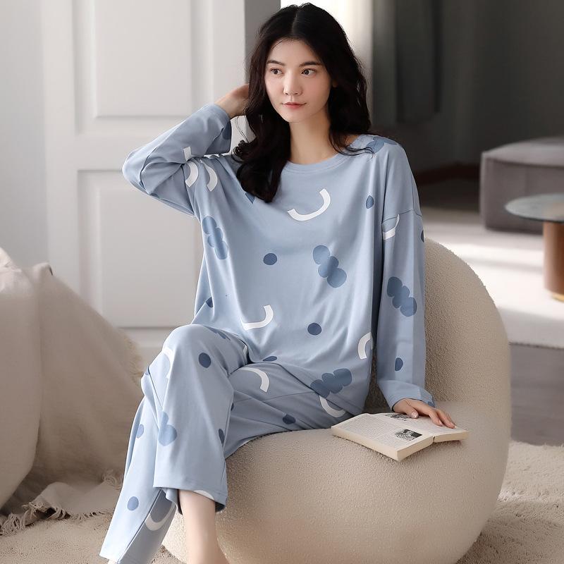 Autumn and Spring Long-Sleeve Women's Home Wear Pants Cartoon Set Pajamas for Ladies