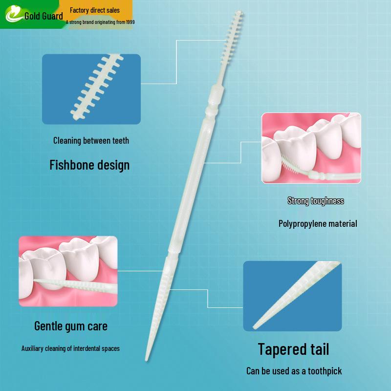 Double-Ended Gold Plastic Interdental Toothpicks - Portable and Disposable for Oral Cleaning