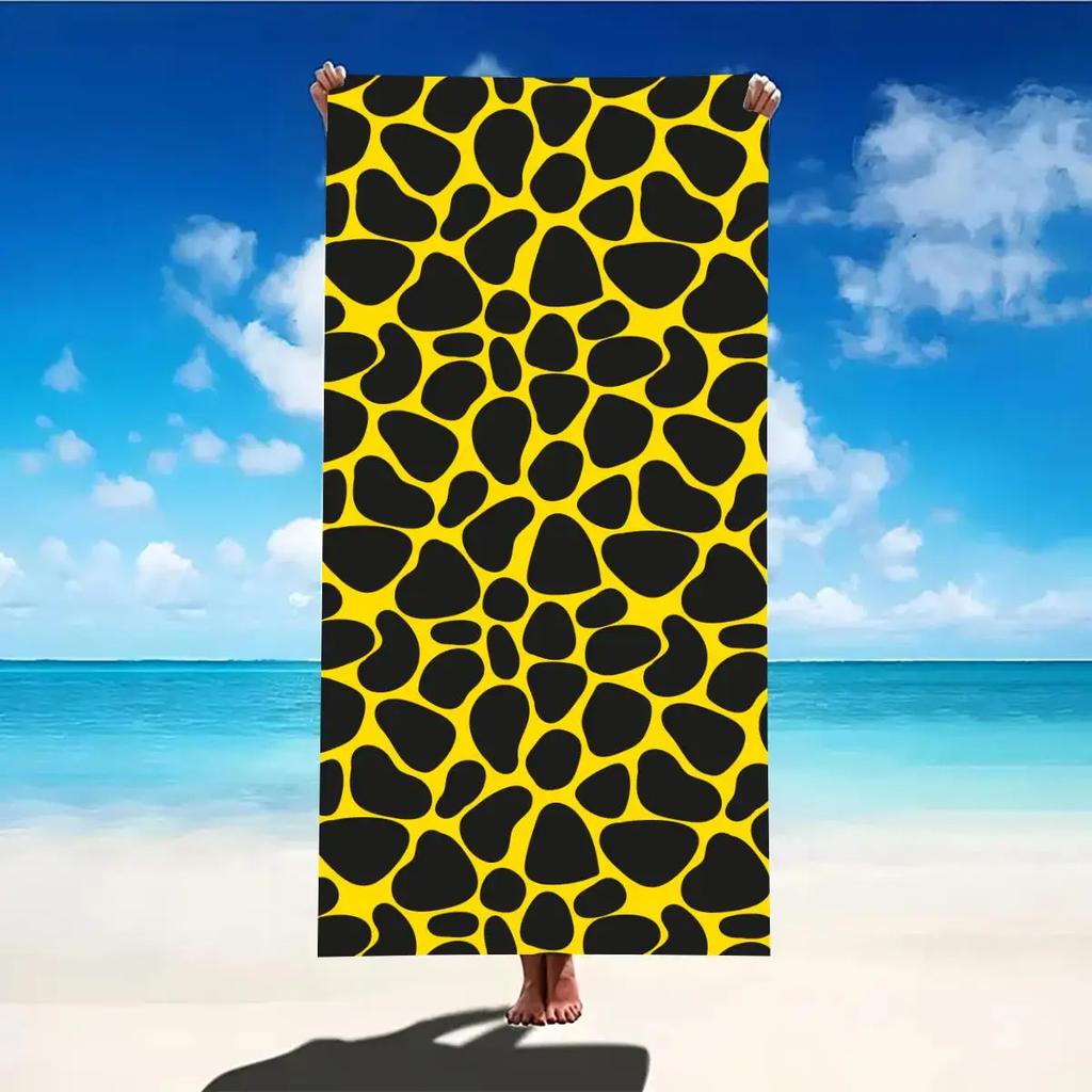 Strandtuch Gelb-Schwarzes Muster Sonnenschutz Winddicht Geeignet für Strand Pool Camping Reisen Stranddecke