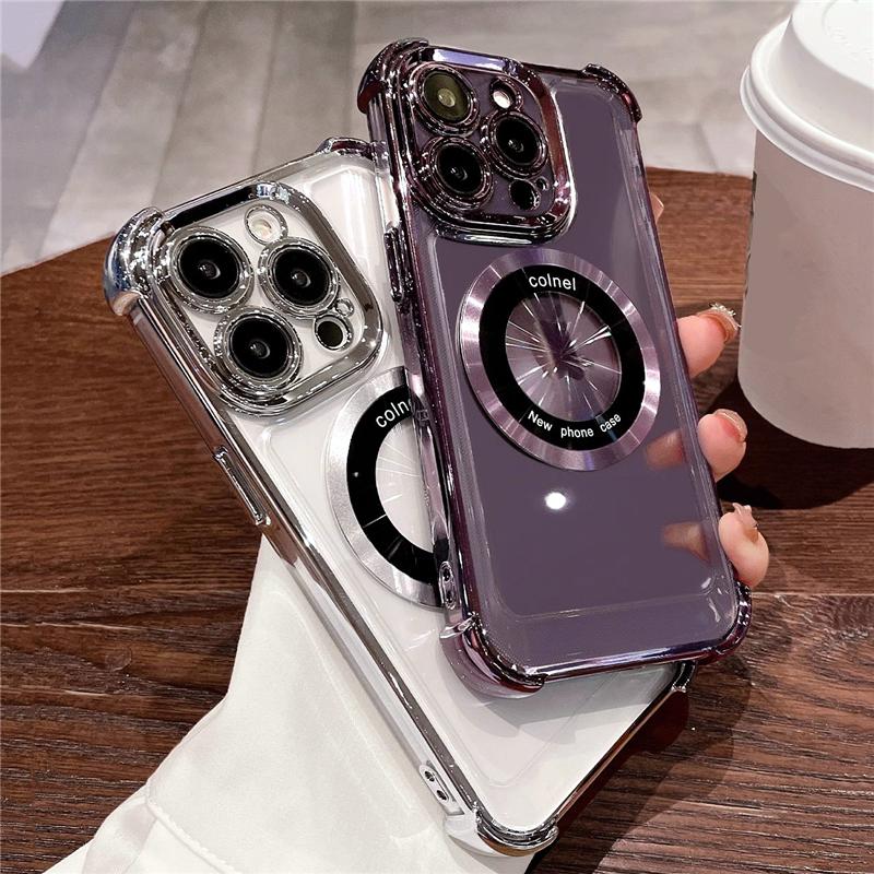 Luxury Plating Transparent Magsafe Magnetic Case For iPhone 11 12 13 14 15 16 Pro Max Plus Wireless Charging Shockproof Cove