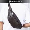 HUMERPAUL Men leather waist bag multifunctional cowhide leisure sports mobile phone waist bag multi-compartment chest bag large-capacity shoulder bag