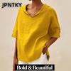 JPNTKY Moda Donna Casual Stampa Colore Unico Manica Corta Scollo a V Camicette & Camicie