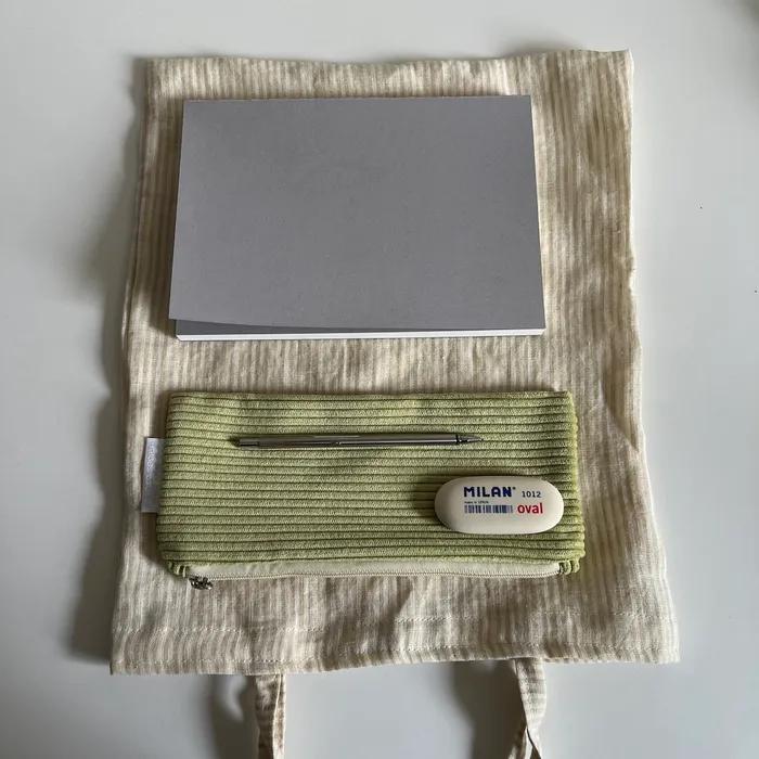 Linen beige striped mini bag