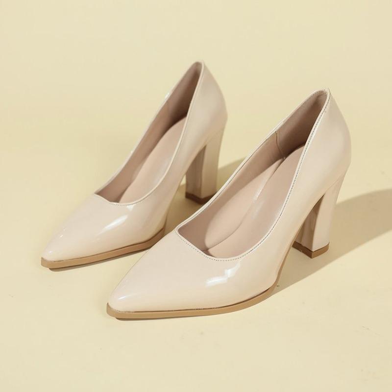 New Popular Square Heels Pumps Women Shoes Patent Leather Sexy Wedding Party Official Leisure Super Big Size