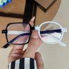 Left Square Right Round Transparent Fashion Novelty Glasses Clear Computer Anti Blue Light Eyeglasses PC Frame and Lens, Full Rim, Decorative Lens