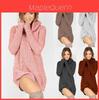 Elegant Women's Warm Knitted Jumper Mini Dress With High Neck Chunky Sweater Top
