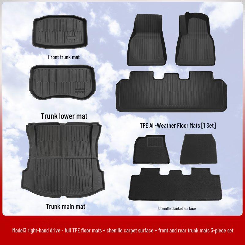 Tesla Model Y/3 Facelift Left-Hand Drive HK TPE Odorless Floor & Trunk Mats