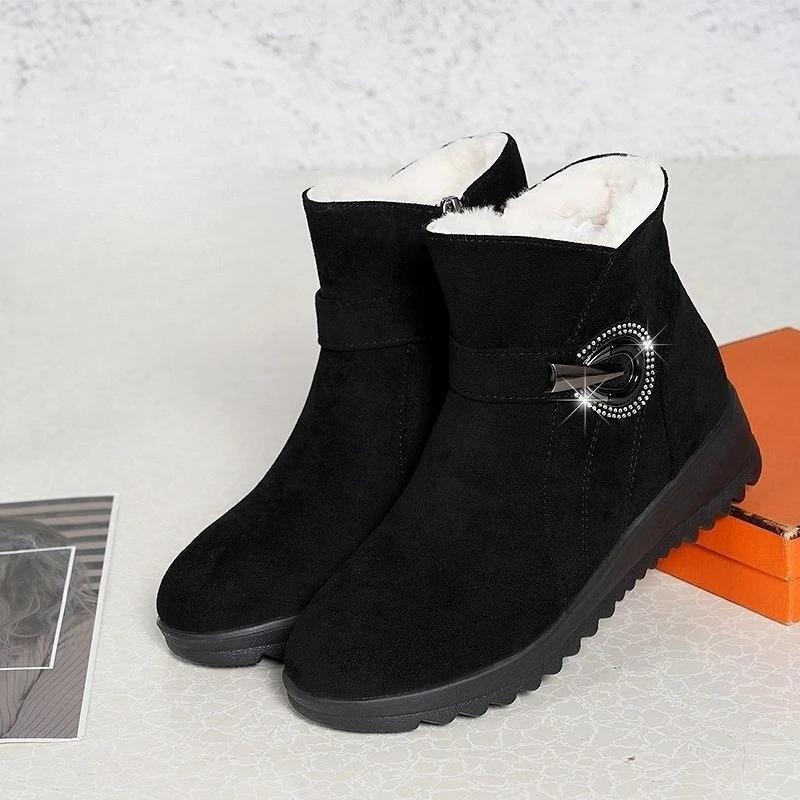 Fashion Solid Color Plain Woman Shoes Zip Work Autumn Winter Plush Warm Boot Fashion 2025 Chic and Elegant Furry Snow Boots for Women