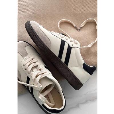 Leather Three Bars Moral Training Shoes Women's Spring and Summer New High-value Flat White Shoes Casual Sports Shoes Board Shoes