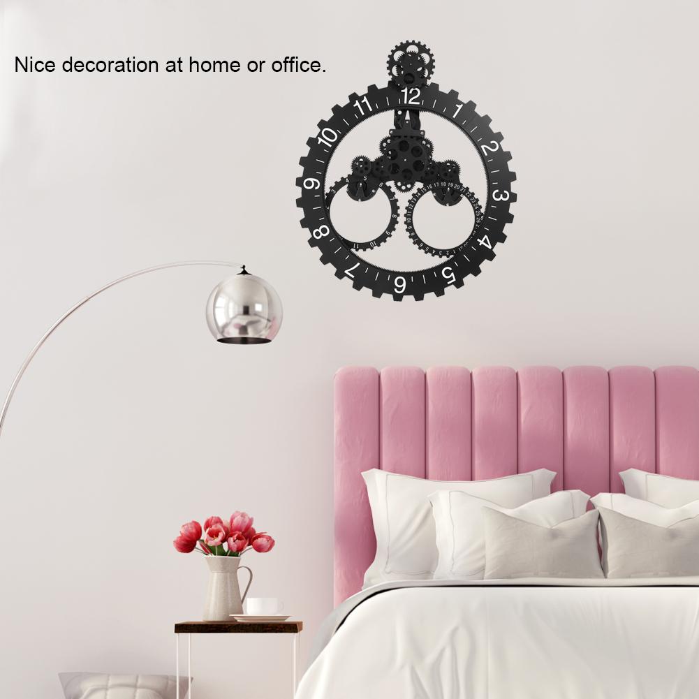 3D Modern Large Wall Art Rotary Gear Clock Mechanical Calendar Wheel Black