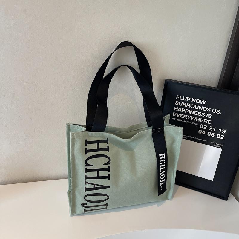 Letter Print Canvas Shoulder Bag Women's Travel Large Capacity Tote Bag Student Class Commuter Bag