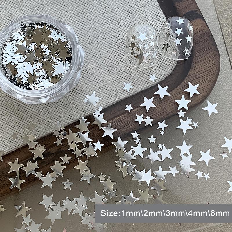 

Assorted Sizes Shiny Pentagram Nail Glitter, Sparkling Star Decor for Professional Salon & Manicure DIY срібний
