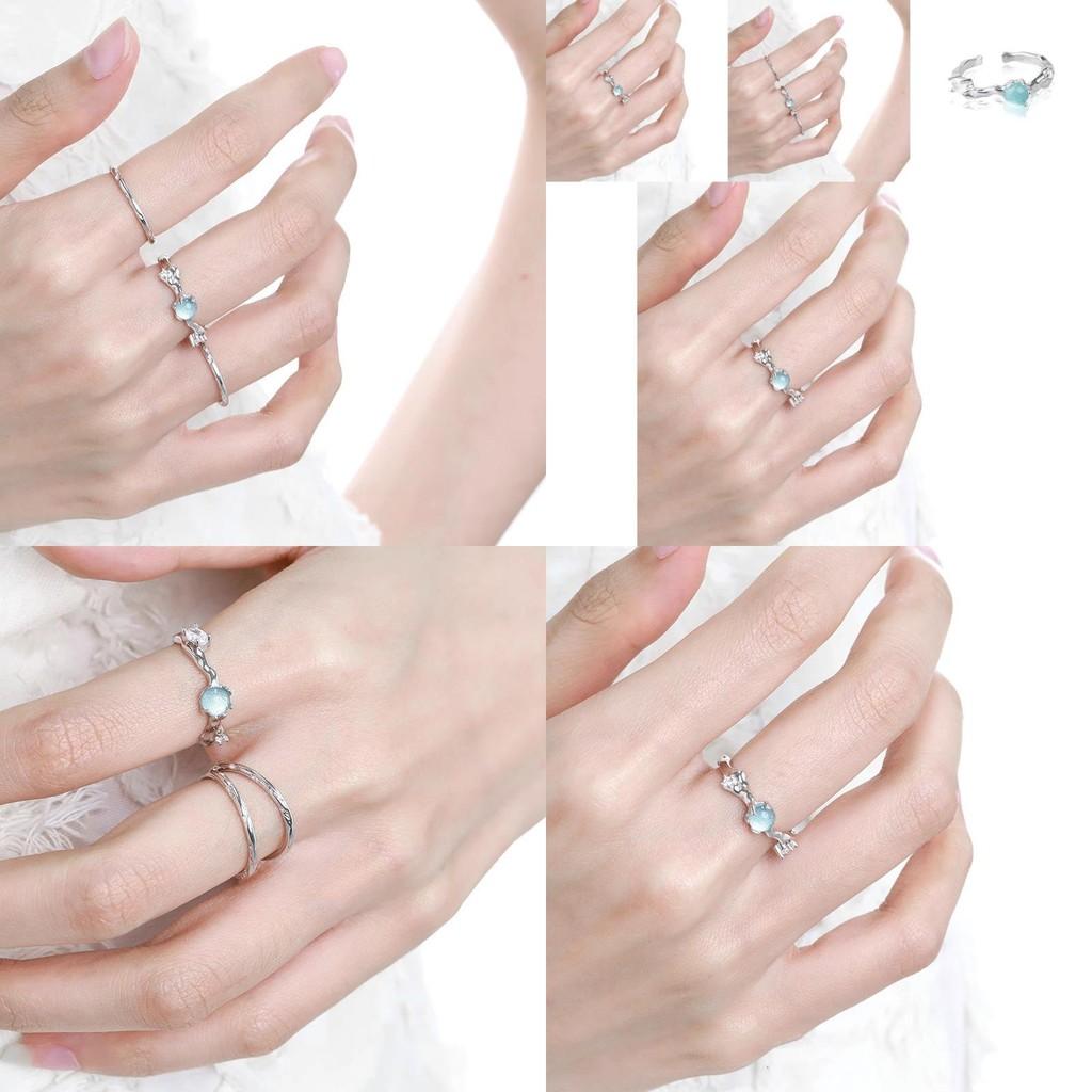 Impressive Adjustable Blue Ring For Women With Elegant Cold Style And Sparkling Accents