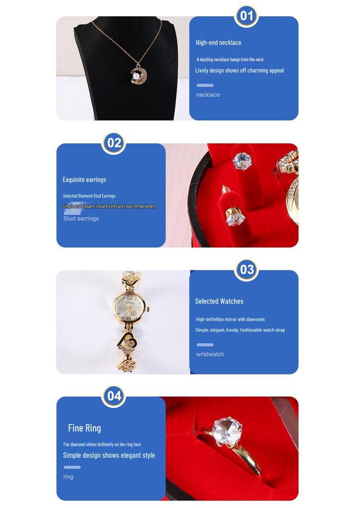 Heart-Shaped Diamond Watch & Necklace Set - Stainless Steel Gift Box for Teacher's Day or Holiday Gift for Girlfriend