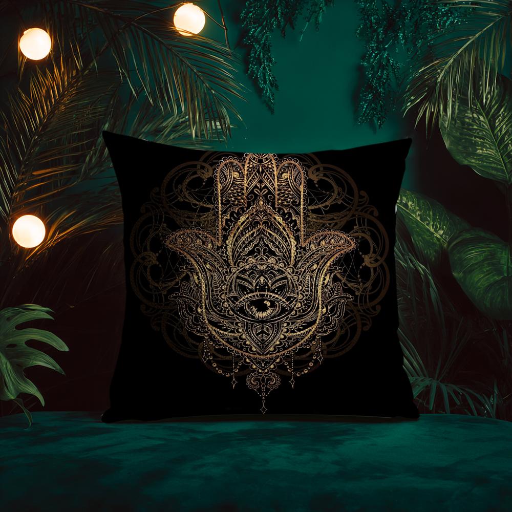 Beautiful Mysterious Style HamsaA Cushion Cover Silky Elegant Comfort Sofa Bed Invisible Zipper Beach Pillowcase
