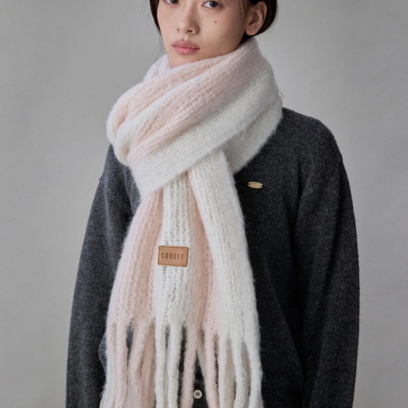 COQUET Teddy Stripe Emblem Muffler Cotton Peach