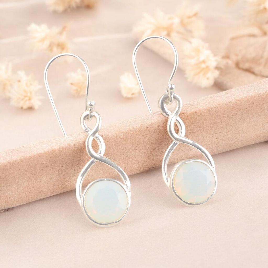 Natural Milky Opal 925 Solid Sterling Silver Handmade Earrings For Women's 1.68" CE-15-14