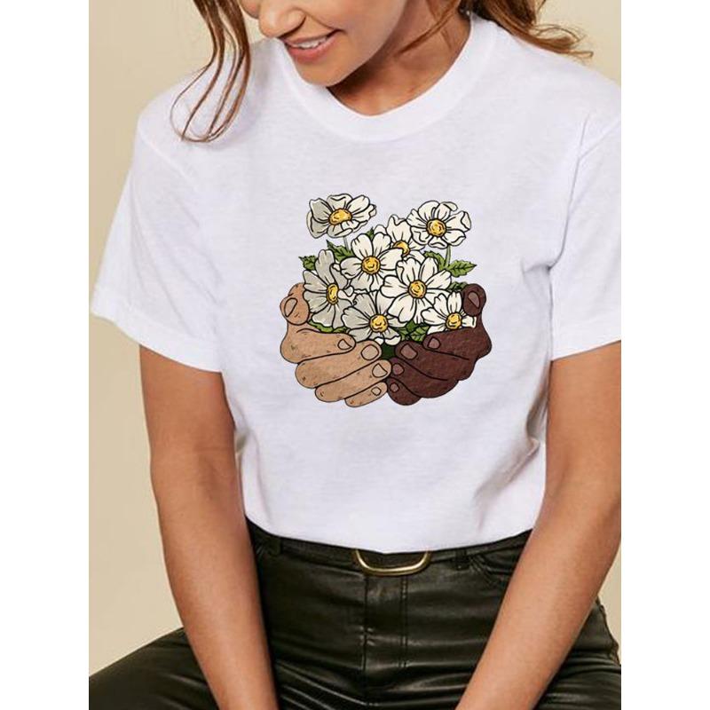 Sommer Rundhals Rose Liebe Festival Bedrucktes Top Modische Lässige Kurzarm Damen Reines Baumwoll T-Shirts